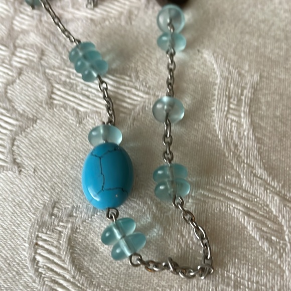 Lia Sophia Necklace Beads & Silver Tone Blue & Brown Accents - Picture 2 of 5